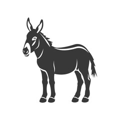 A Black and White Silhouette of a Donkey Standing on a White Background