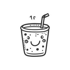 Hand Drawn Illustration of a Smiling Cup with a Straw