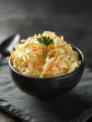 A delicious, homemade coleslaw with shredded cabbage, grated carrots, and a creamy dressing.