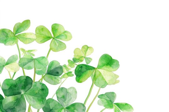 Watercolor illustration of four-leaf clovers growing together, symbolizing luck and good fortune.