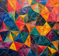 Fototapeta premium A vibrant abstract geometric art piece featuring a kaleidoscope of colors and shapes, symbolizing complexity, creativity, and the interplay of various elements.
