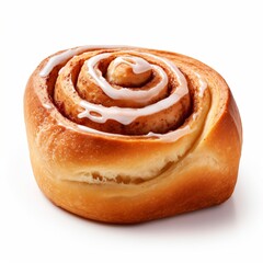 Fototapeta premium cinnamon roll with icing on white background