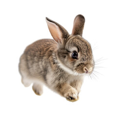 Obraz premium A cute, fluffy rabbit leaps forward, showcasing its large ears and soft fur, embodying a playful and lively spirit
