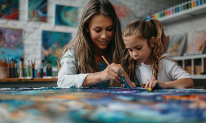 Fototapeta premium Art and creativity teacher teach student in an elementary school class