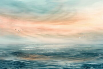 Obraz premium Soft, diffused washes creating a sense of calm and tranquility, Misty river surrounded by trees and foliage, creating a tranquil scene, AI generated