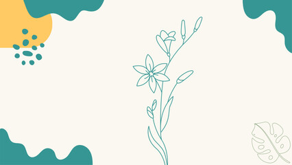 a wallpaper with a blue flower on it and a green and blue flower on it floral hand drawn watercolor