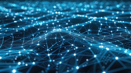 Abstract blue glowing network connection background.