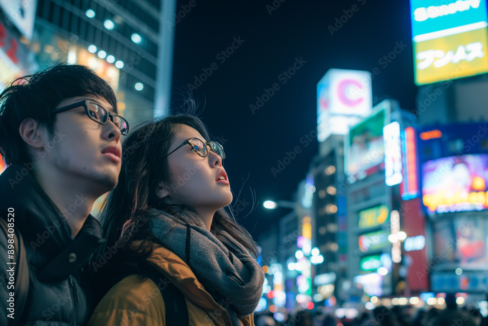 Canvas Prints Romantic couple exploring vibrant city