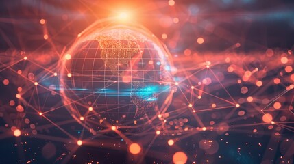 Abstract glowing globe in a network of lines.