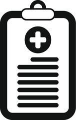Obraz premium Black and white icon of a medical report with a cross symbol, representing patient health information