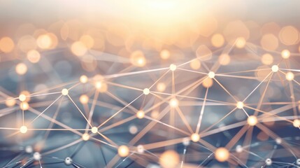 Abstract network connections with glowing nodes against a bokeh background.
