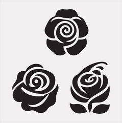 Set of rose logo icon silhouette vector on a white background
