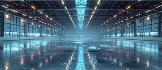 Empty Ice Rink with Fog and Lights