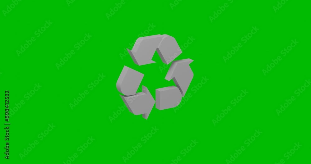 Poster animation of rotation of a white recycling symbol with shadow. simple and complex rotation. seamless
