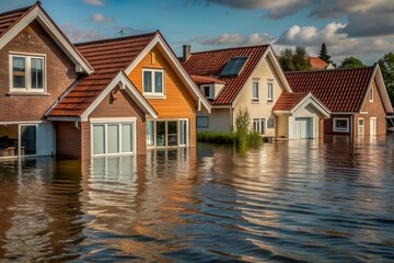 Homes partially underwater, showcasing the consequences of climate change