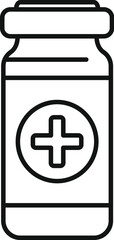 Medical glass vial with label showing medical cross sign icon outline, line style design for web and mobile, modern minimalistic sign