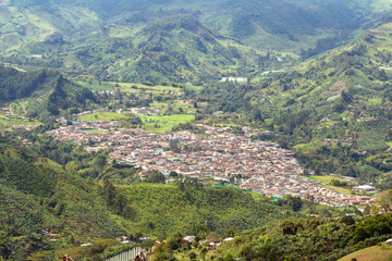 Cityscape of Jardin, Jardín, Antioquia, Colombia. Awesome landscape with the green Andes...