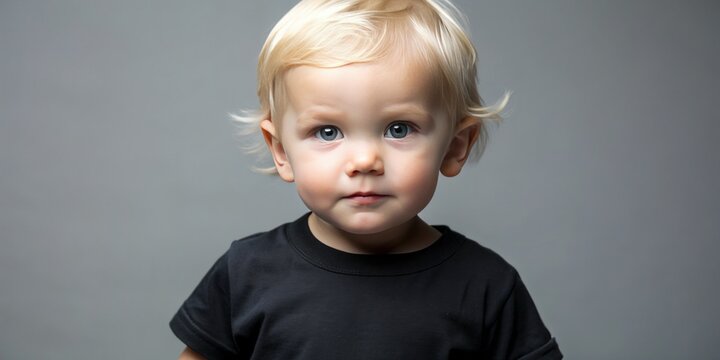 bambino biondo maglietta nera europeo