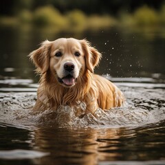 Golden Retriever Goldie Dog Pet in the water