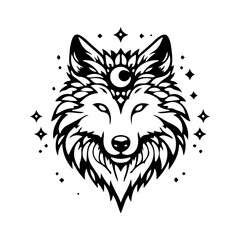 celestial spiritual mystical wolf silhouette, magical, vector