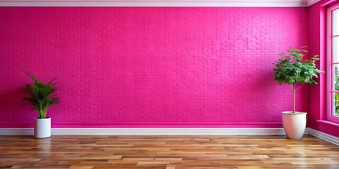 Vibrant pink wall serves as a cheerful backdrop for a warm and inviting atmosphere, perfect for conveying a sense of friendliness and approachability.