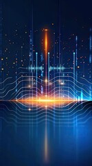 A digital wave pattern of white dots on a dark blue background