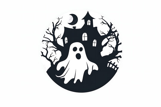 halloween ghost house silhouette black and white clip art preview