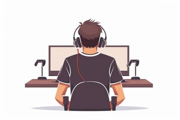 Gamer Playing Video Games on Desktop Computer