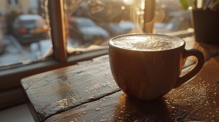 A warm cup of coffee on a chilly morning