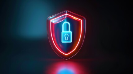 A glowing shield with a lock symbol, representing security and protection in a digital context, set against a dark background