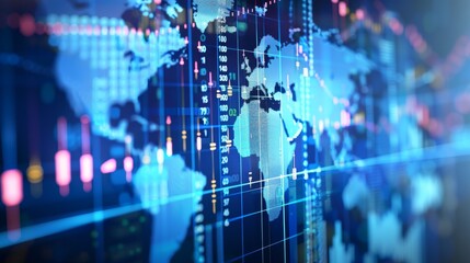 blue binary background with world map