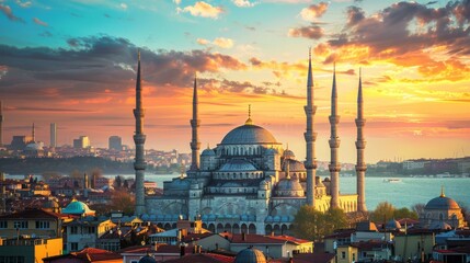 Obraz premium sunset over the hagia sophia mosque in turkey