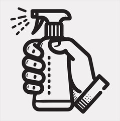 a spray bottle by holding Hand Cleaning, disinfection silhouette vector on a white background