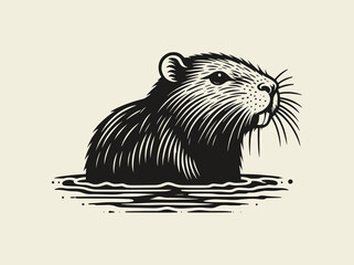 Nutria, rodent. Vintage black engraving vector illustration, emblem, isolated object