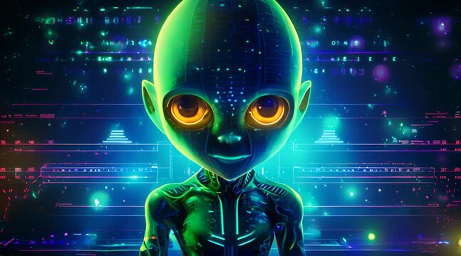 cute little alien in digital world