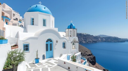 church in island in santorini greece blue and white 
