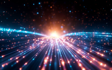 Galactic highway with spaceships traveling at warp speed