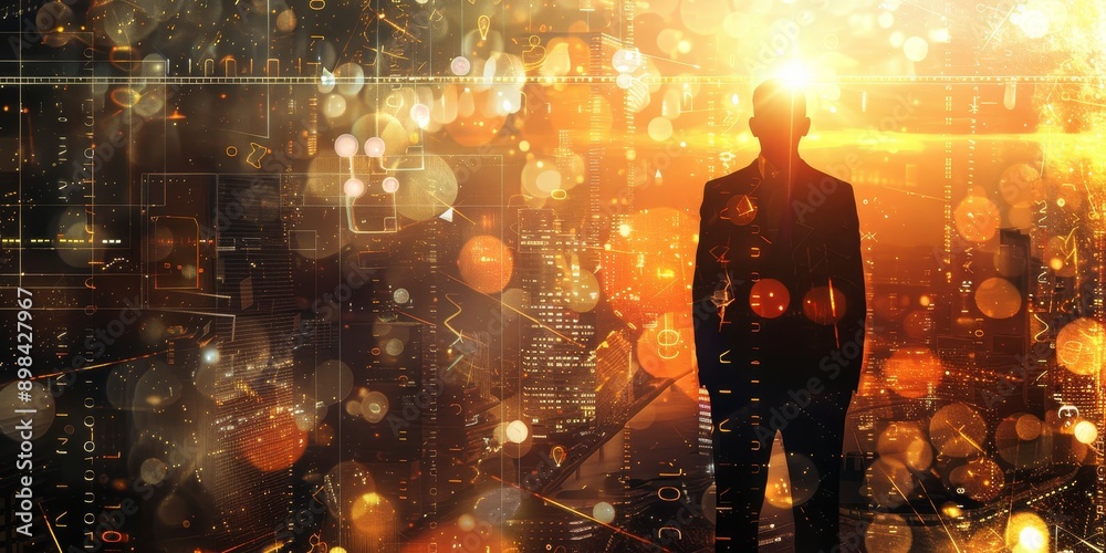 Fototapete a digital interface blended with a businessman, symbolizing digital communication and technology-dri