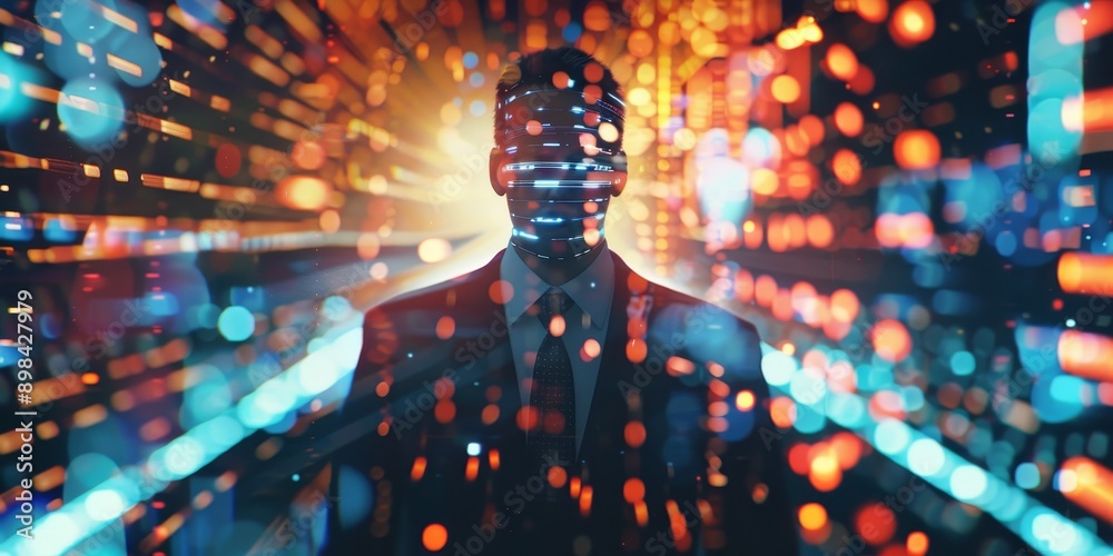 Aufkleber a digital interface blended with a businessman, symbolizing digital communication and technology-dri