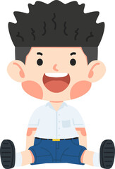 Kid Boy Sitting Down the Floor with Legs