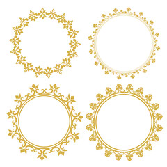 Vector decorative line art frames for design template. Elegant element for design in Eastern style, place for text. Golden outline floral border. Lace illustration for invitations and greeting cards