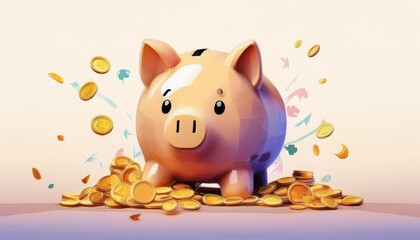 Business failure piggy bank with catching falling dollars