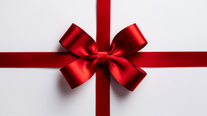Close-Up of Elegant Red Ribbon Bow on White Gift Box - Perfect for Celebrations
