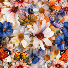 Butterflies and flowers and the sky