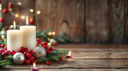 Advent wreath with candles, Christmas decorations, religious tradition