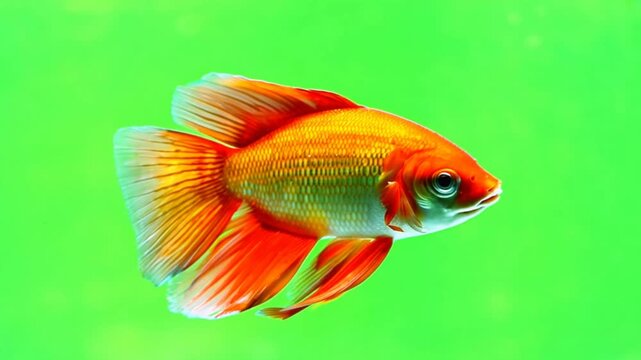 Goldfish swimming in a bright on green screen