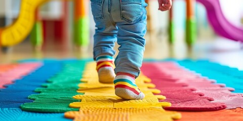 A child learning to walk overlaid with developmental milestones, illustrating early childhood development