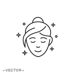 woman face line icon, Skin care icon, beauty skin, thin line symbol isolated on white background, editable stroke eps 10 vector illustration