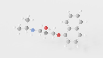 propanolol molecule 3d, molecular structure, ball and stick model, structural chemical formula beta blocker