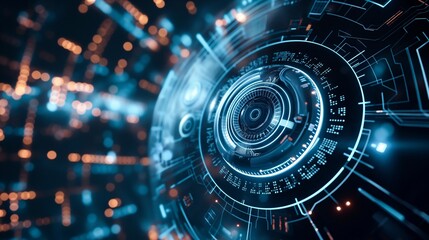 high Technologies and Mechanisms, Inventions and Progress, Abstract Technological background with glowing buttons and shining mechanisms, computer details and parts. Science and industry